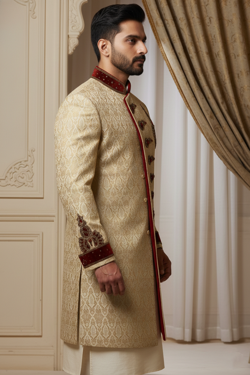 The Imperial Gilded Velvet: Asymmetrical Designer Sherwani