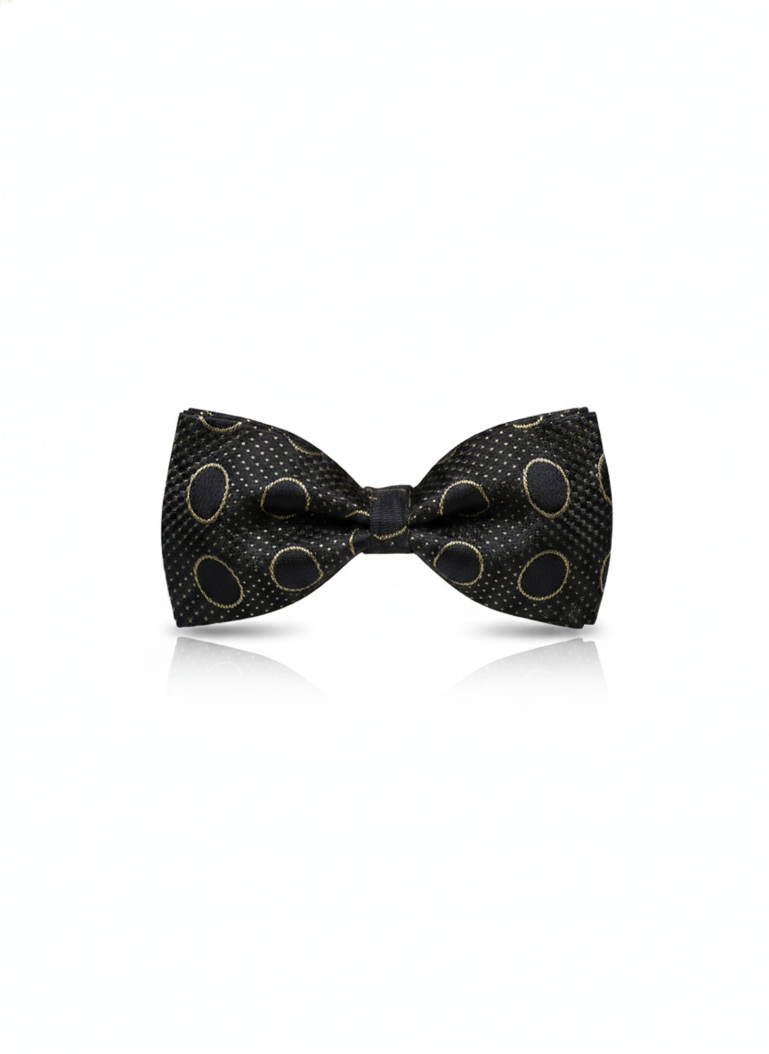 Elegant Black and Gold Polka Dot Silk Pre-Tied Bow Tie