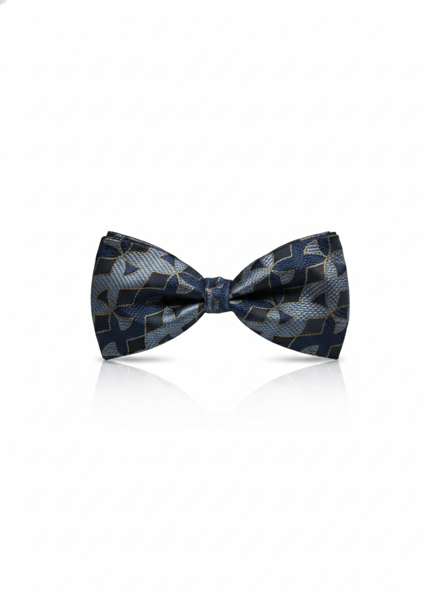 Sophisticated Navy Blue and Gold Geometric Men's Bow Tie