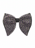 Elegant Black Bowtie with Silver and Purple Beaded Stripes