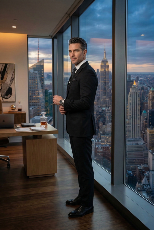 Executive Modern-Fit Business Suit – Midnight Black