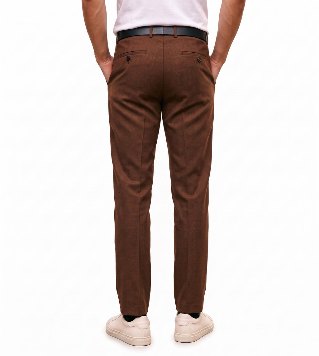 Men's Slim Fit Dress Pants Comfortable Stretch Formal Trousers Chocolate Brown