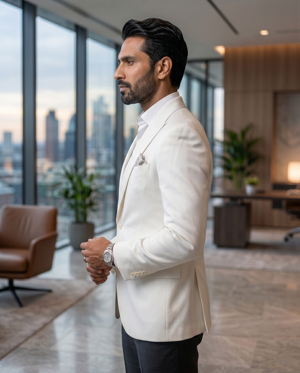 Premium Men's Slim Fit Pure White Blazer Smooth Single Breasted Suit Jacket