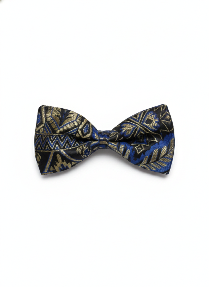 Luxury Royal Blue and Gold Geometric Tribal Men's Bow Tie