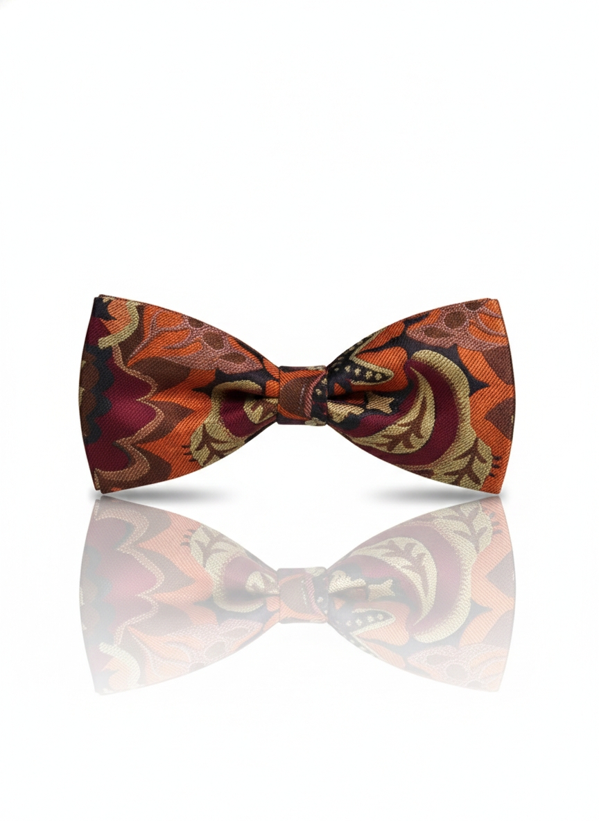 Luxury Terracotta Orange and Burgundy Paisley Men's Bow Tie