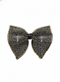 Luxurious Silver Gold and Black Beaded Bow Tie Accessory