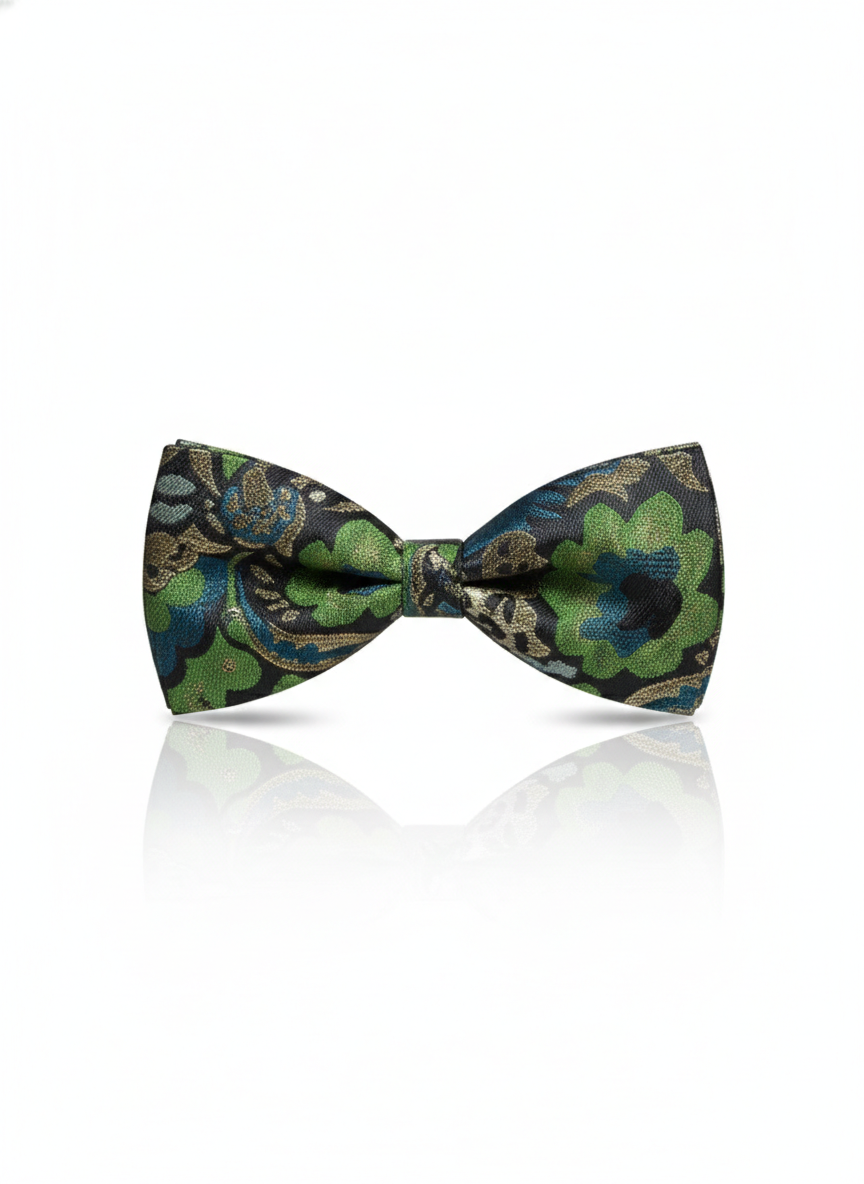 Sophisticated Black Green And Blue Floral Paisley Men's Bow Tie