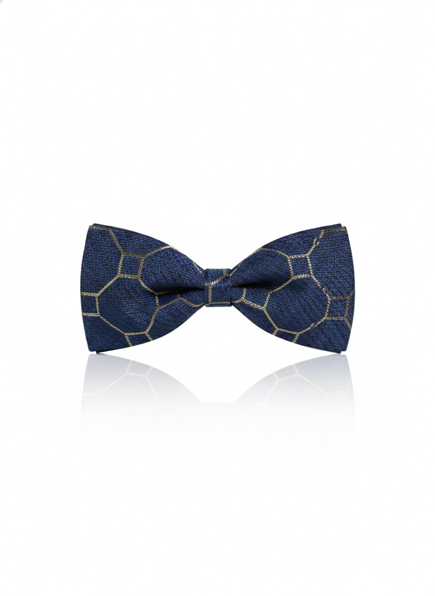 Luxury Navy Blue and Gold Geometric Honeycomb Men's Bow Tie