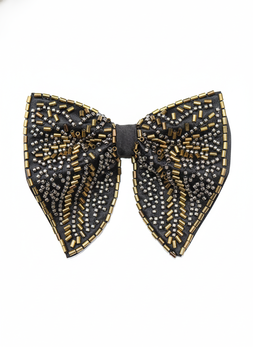 Luxury Black Silver and Gold Mosaic Beaded Bow Tie