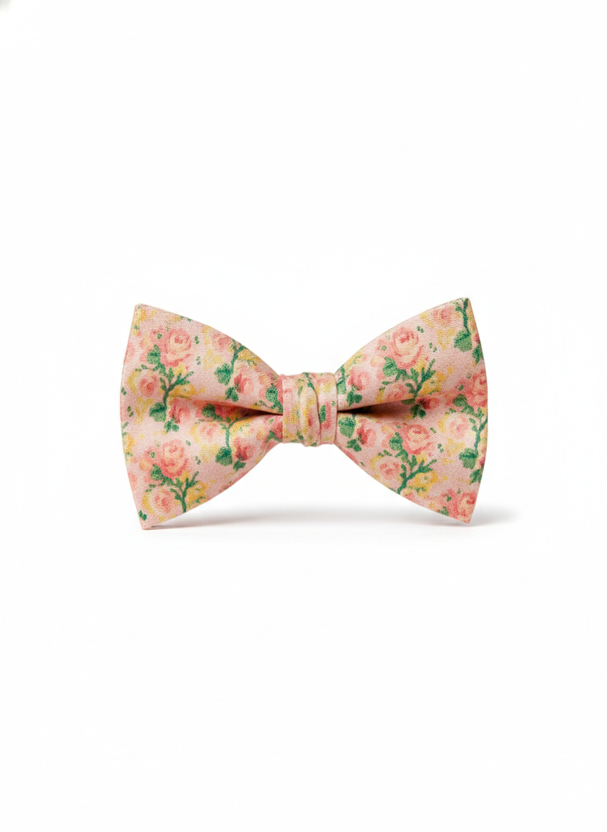 Charming Pink Floral Rose Pattern Pre-Tied Gentleman's Bow Tie