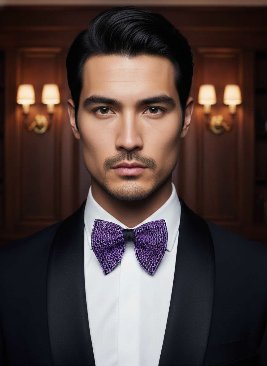 Handcrafted All Purple Beaded Bow Tie Luxury Fashion Accessory