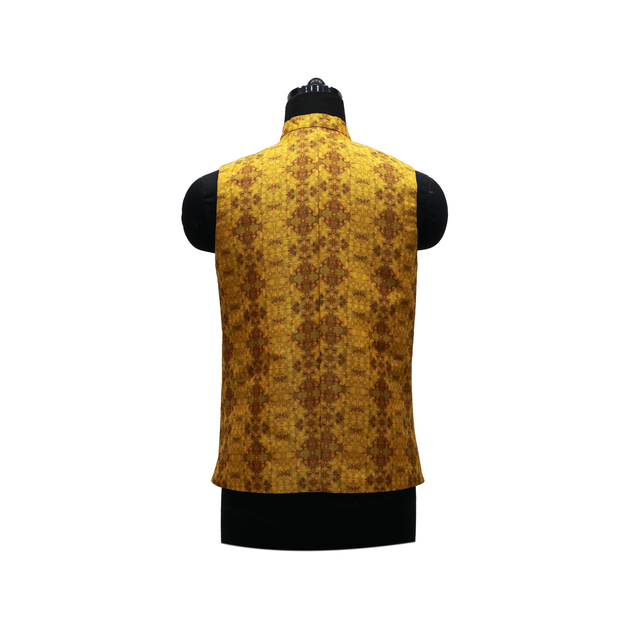 Men’s Mustard Textured Nehru Jacket with Ivory Kurta Pajama – Festive & Wedding