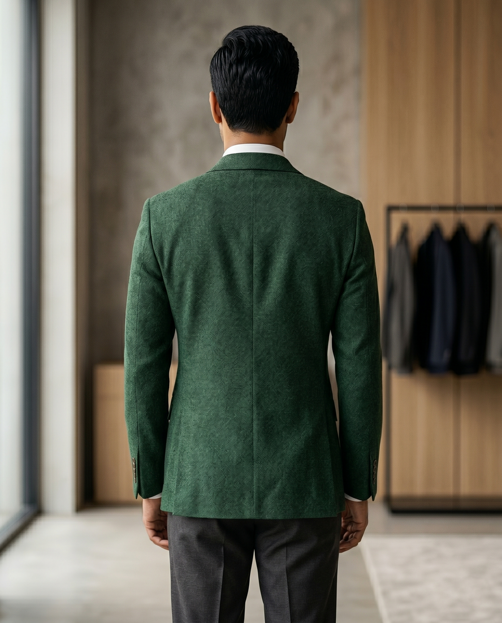 Premium Men's Slim Fit Forest Green Blazer Textured Single Breasted Suit Jacket