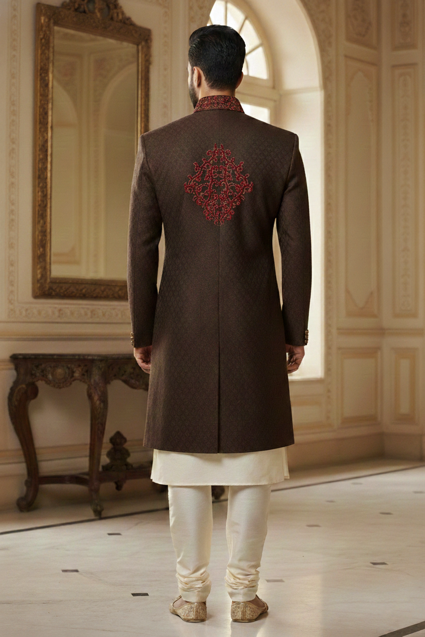 The Terra-Earthy: Dual-Toned Intricate Sherwan