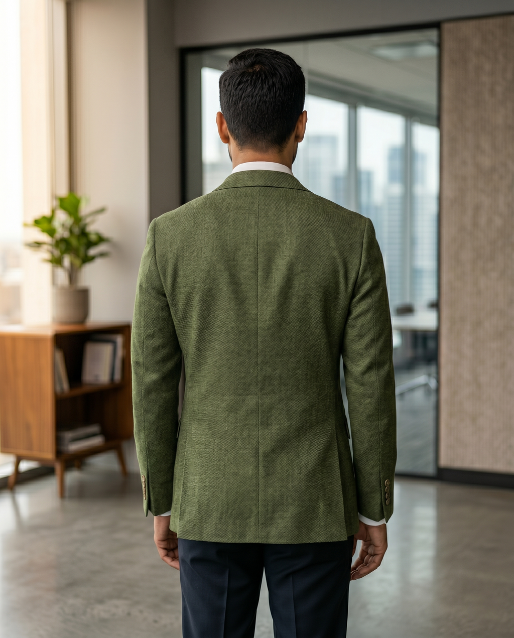 Premium Men's Slim Fit Moss Green Blazer Textured Single Breasted Suit Jacket