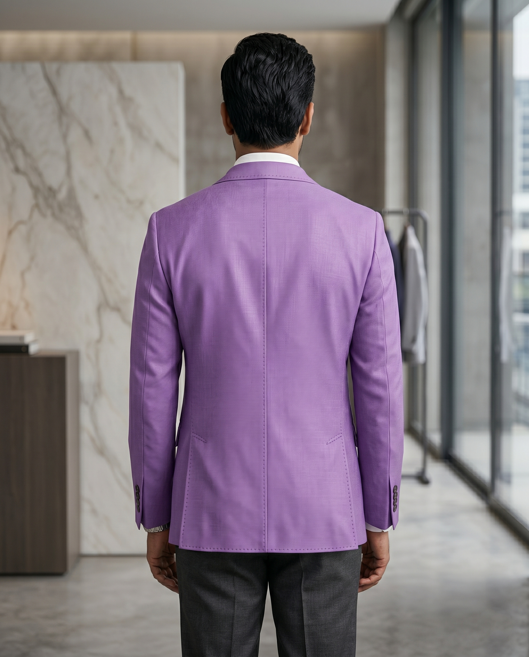 Premium Men's Slim Fit Lavender Purple Blazer Textured Single Breasted Suit Jacket