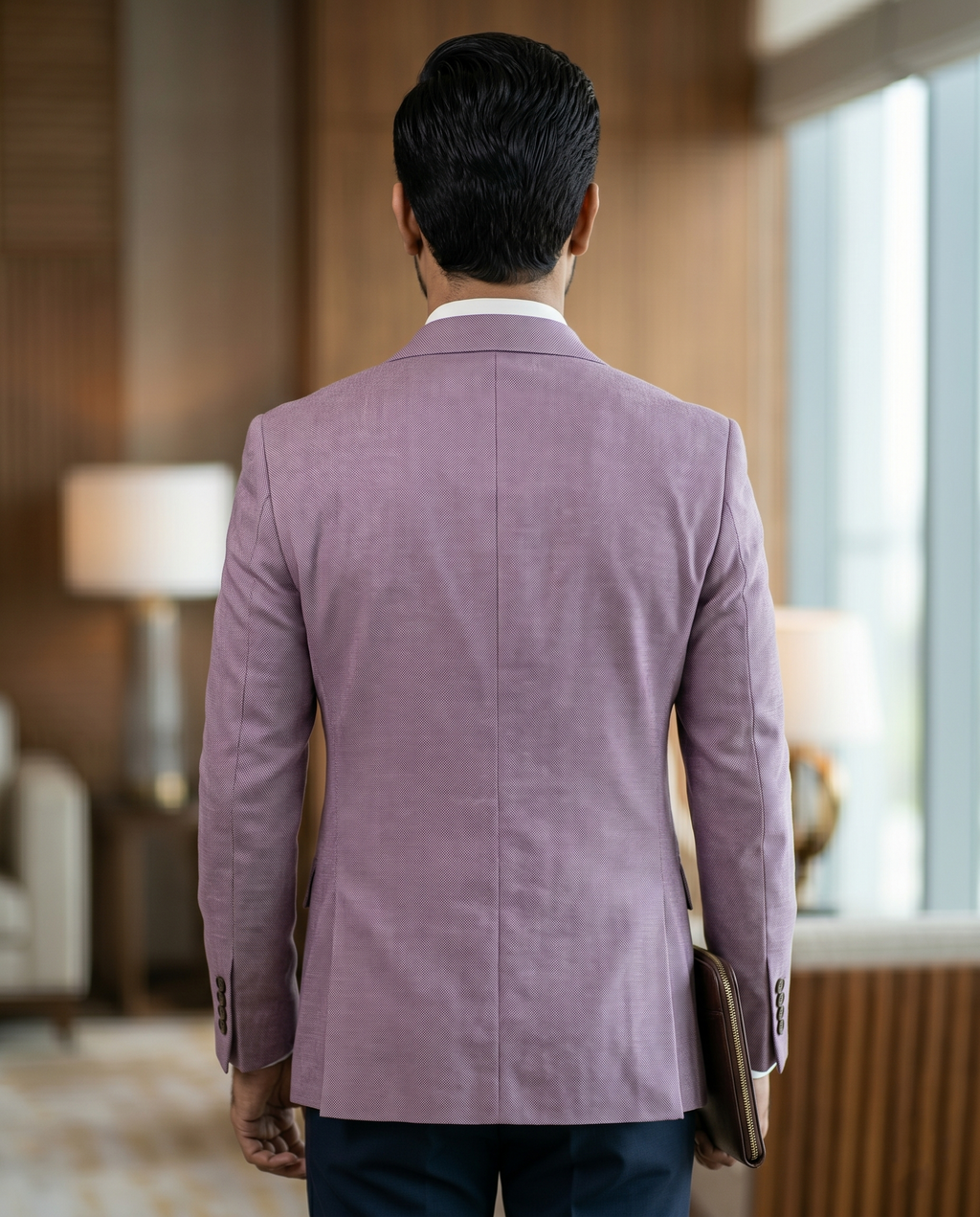 v Premium Men's Slim Fit Mauve Purple Blazer Textured Single Breasted Suit Jacket