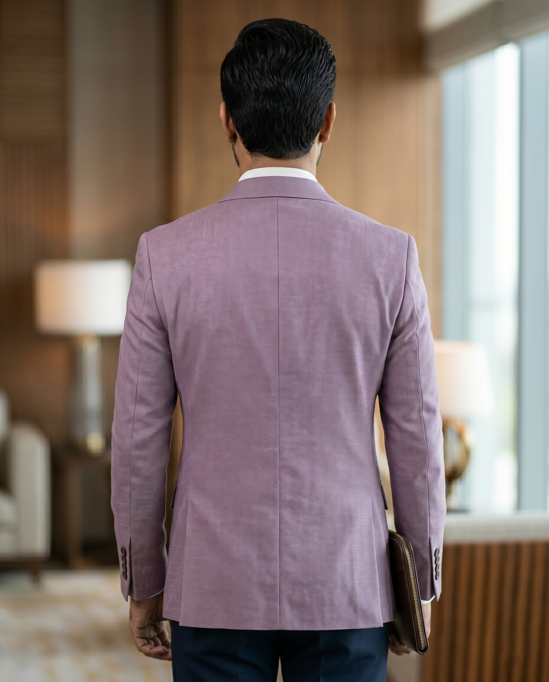 v Premium Men's Slim Fit Mauve Purple Blazer Textured Single Breasted Suit Jacket
