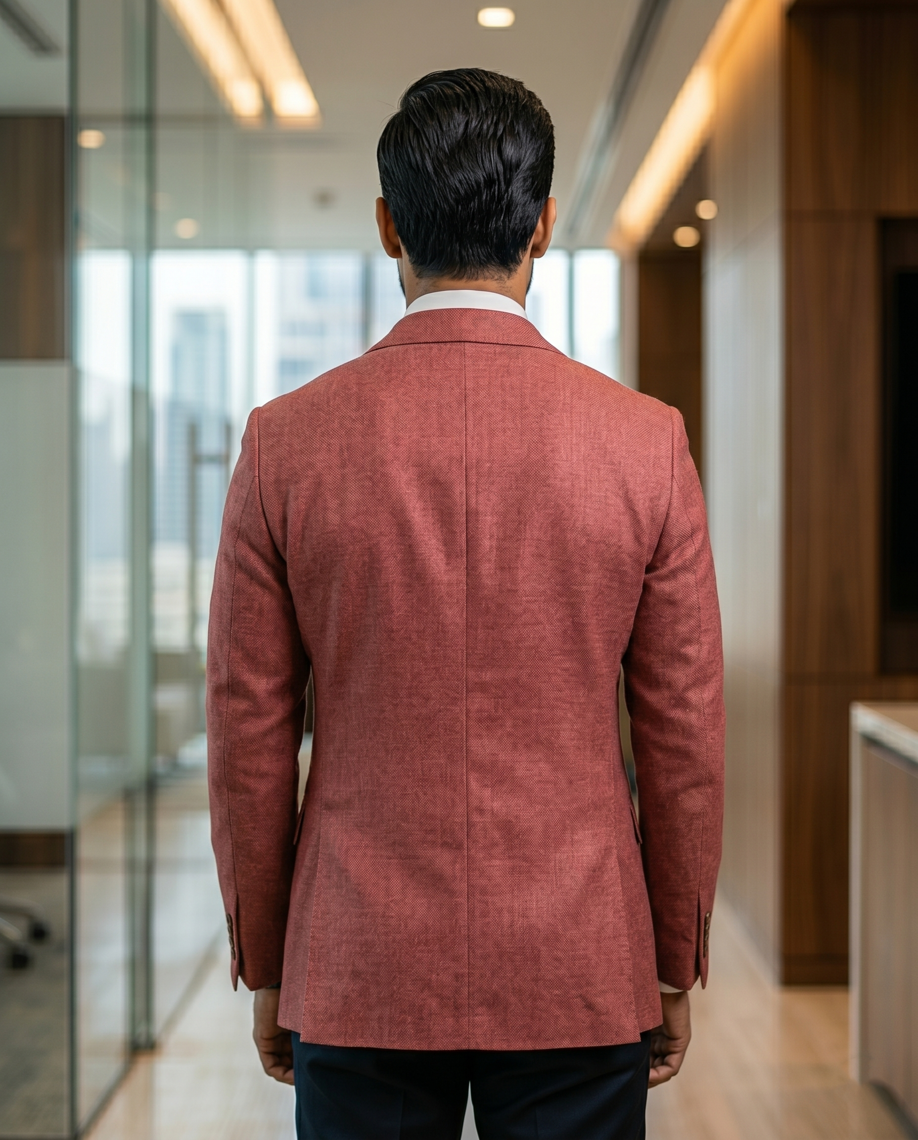 Premium Men's Slim Fit Dusty Rose Blazer Textured Single Breasted Suit Jacket