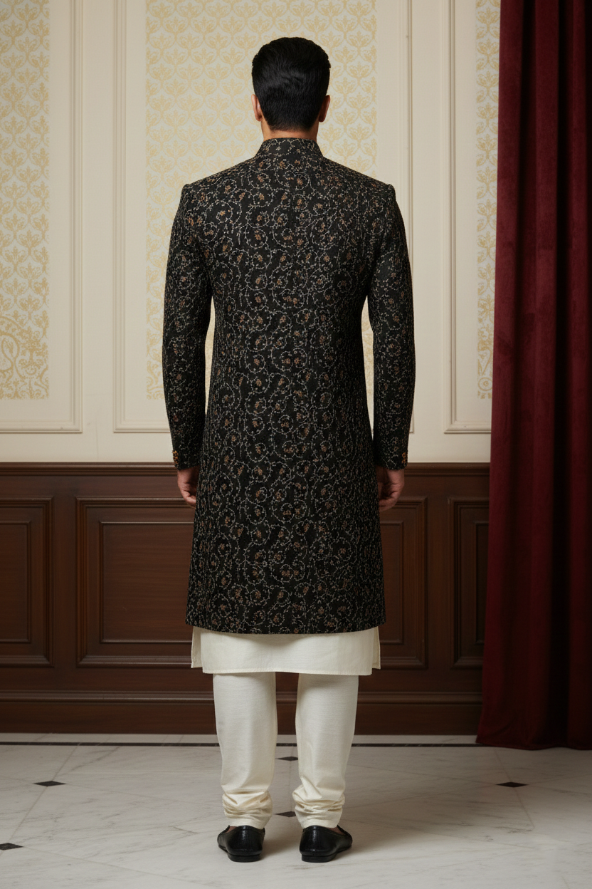 Midnight Forest Hand-Embroidered Designer Sherwani