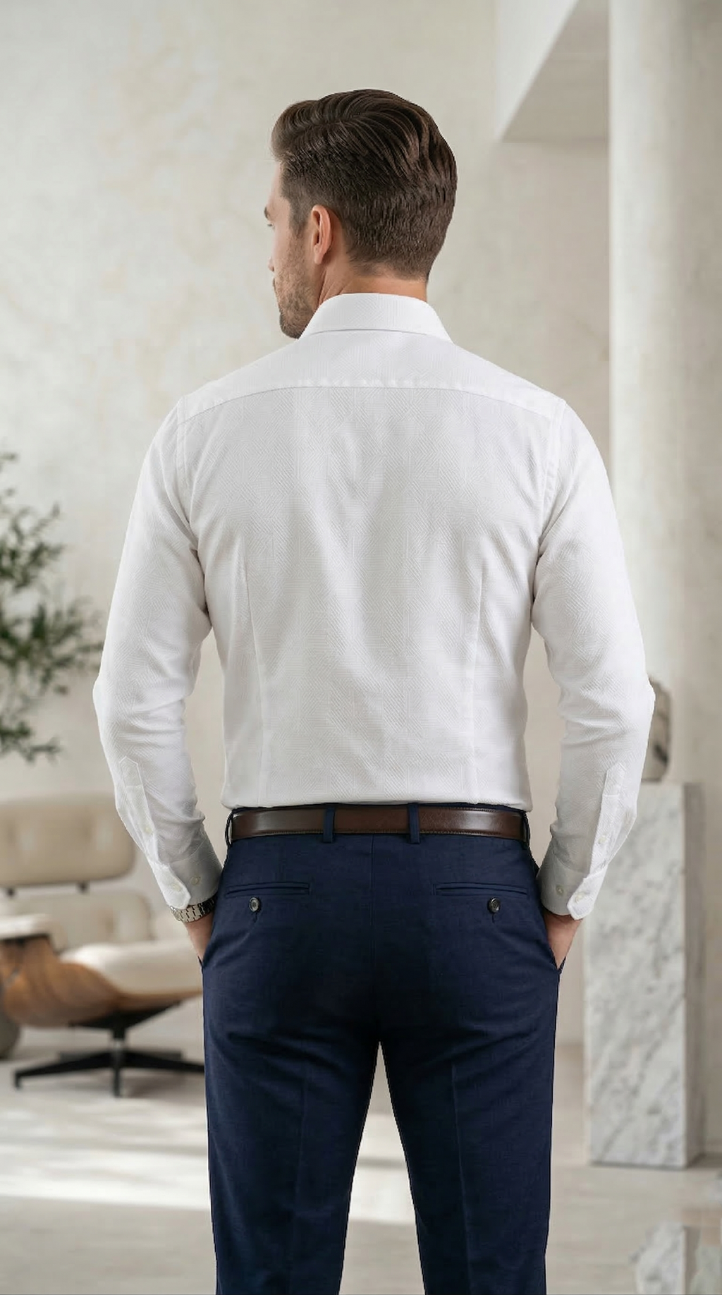 Men’s Casual Tailored-Fit Dobby Weave Shirt in Crisp White