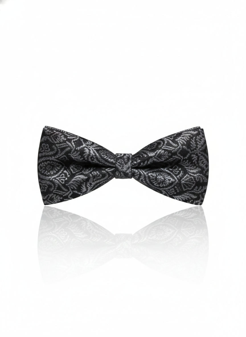 Luxury Charcoal Black and Silver Baroque Men's Bow Tie