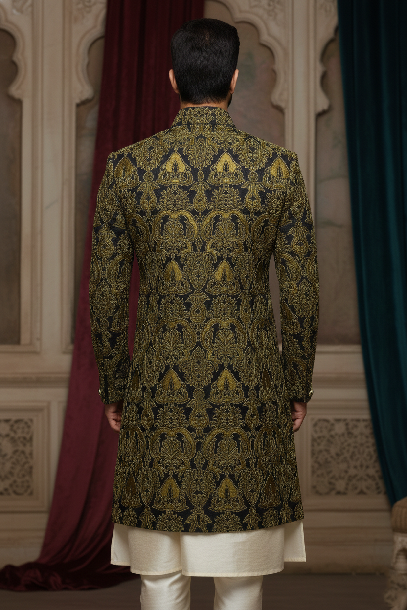 Golden Olive Baroque Fusion Indo-Western Sherwani
