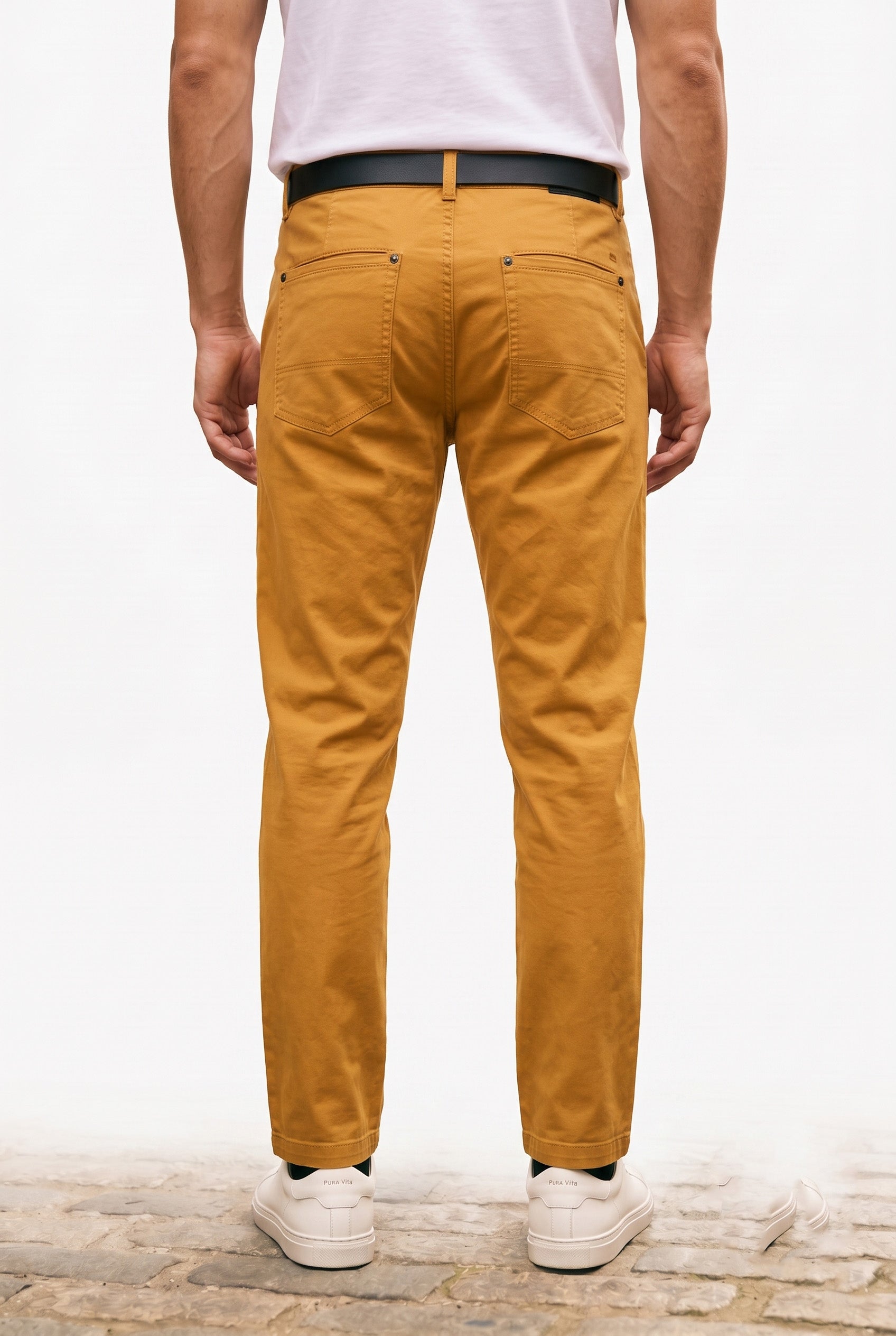 Men's Slim Fit Chino Pants Comfortable Stretch Cotton Trousers Mustard Yellow