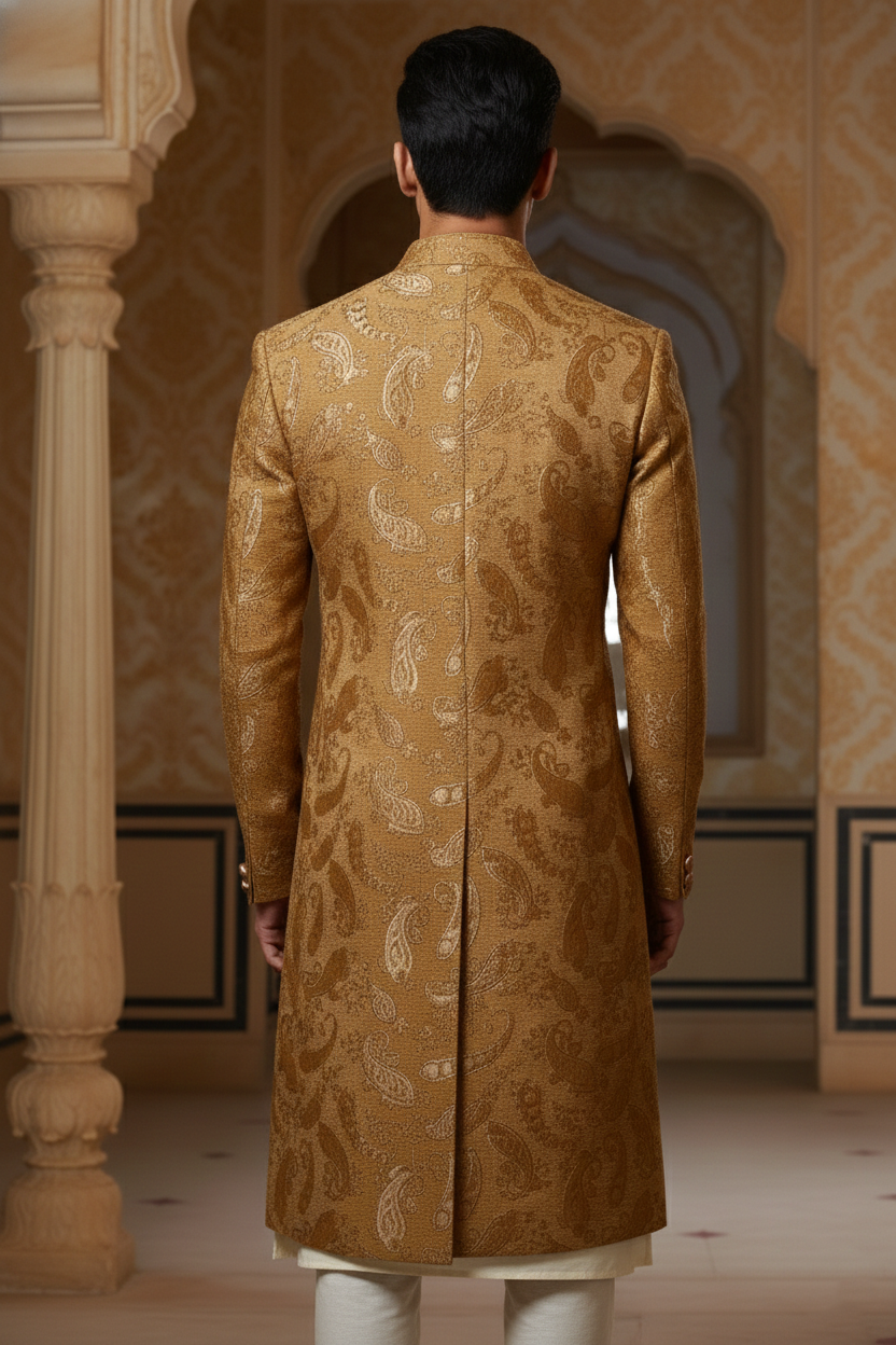 The Gilded Heritage: Gold Brocade Sherwani Set