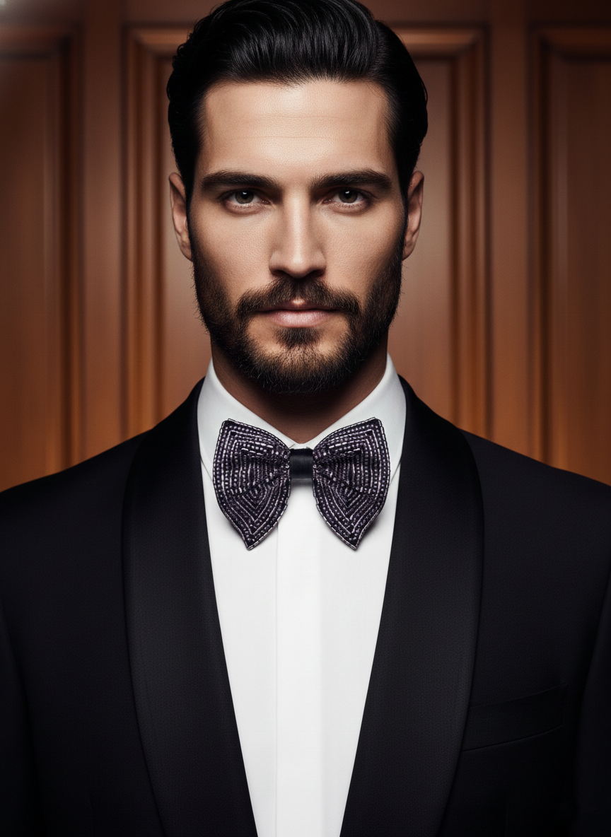 Luxurious Purple and Silver Beaded Bow Tie Fashion Accessory