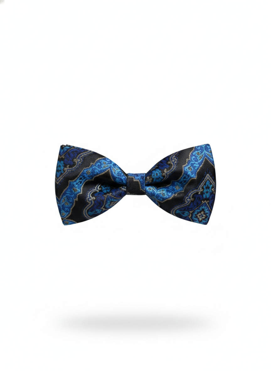 Luxury Royal Blue and Black Baroque Men's Bow Tie