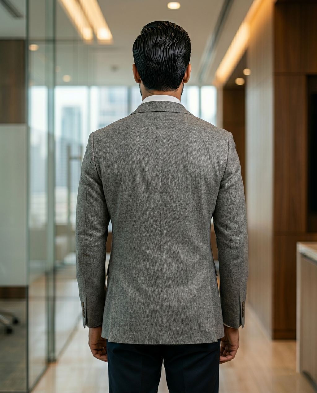 Premium Men's Slim Fit Grey Blazer Textured Single Breasted Suit Jacket