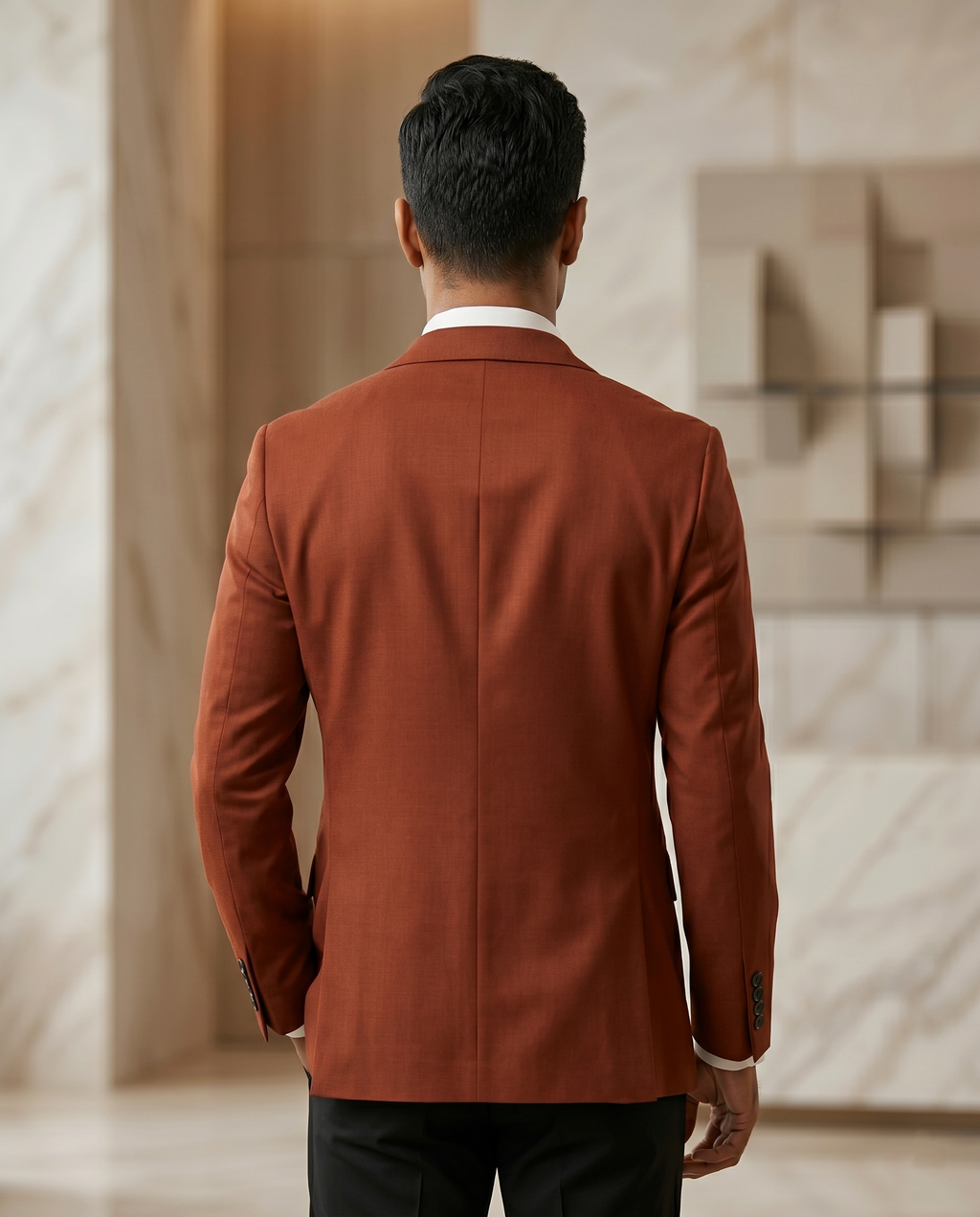 Premium Men's Slim Fit Terracotta Orange Blazer Smooth Single Breasted Suit Jacket