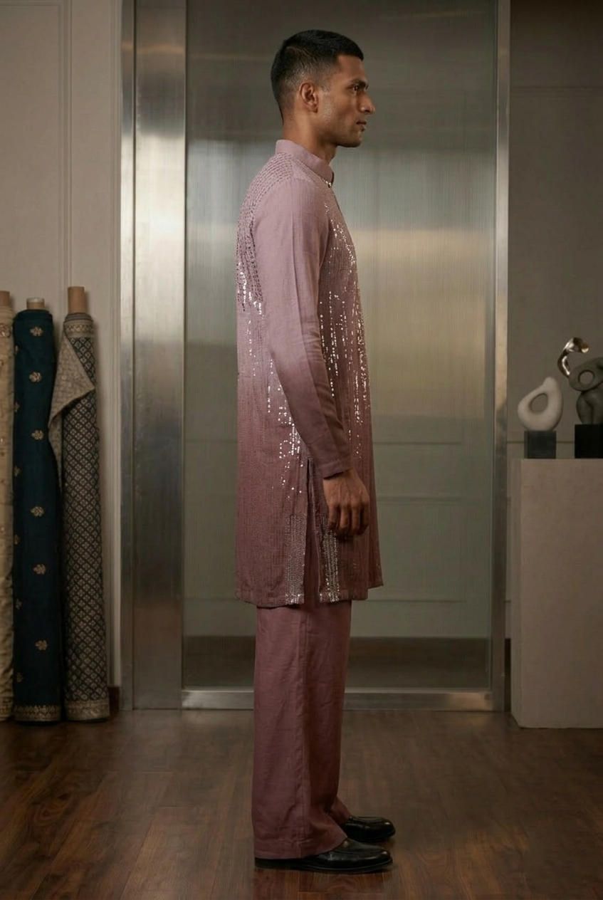 Mauve Ombré Sequin Designer Kurta Pajama with  Mirror Work