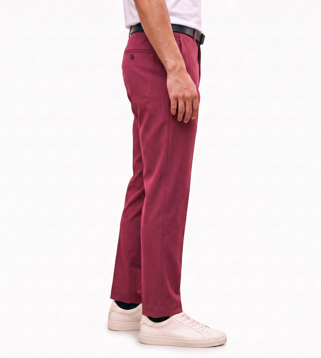 Men's Slim Fit Dress Pants Comfortable Stretch Formal Trousers Burgundy Red