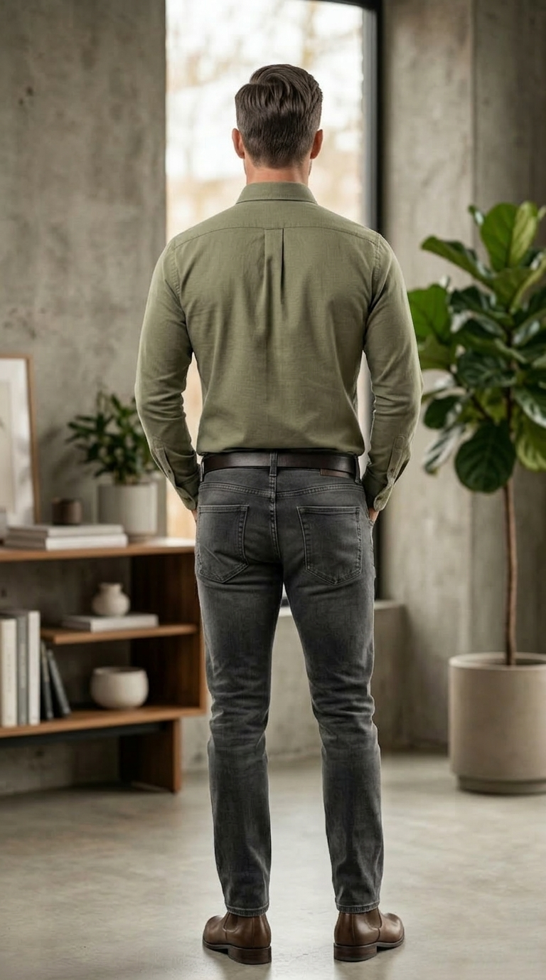 Men’s Casual Slim-Fit Brushed Twill Shirt in Sage Olive