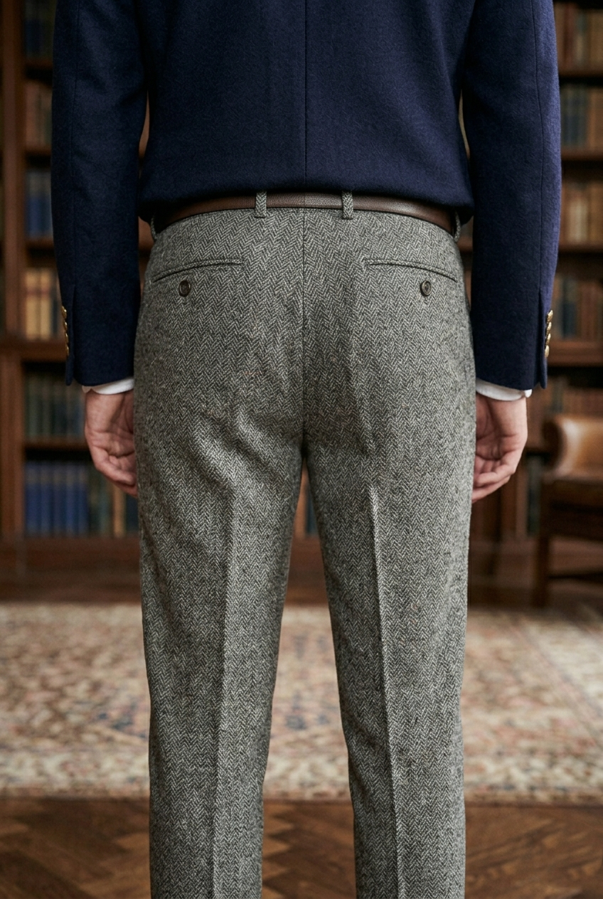 Men's Tailored Charcoal Herringbone Tweed  Trousers