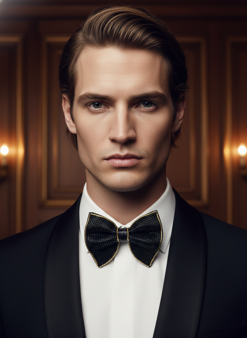 Sophisticated Black and Gold Beaded Bow Tie Luxury Accessory