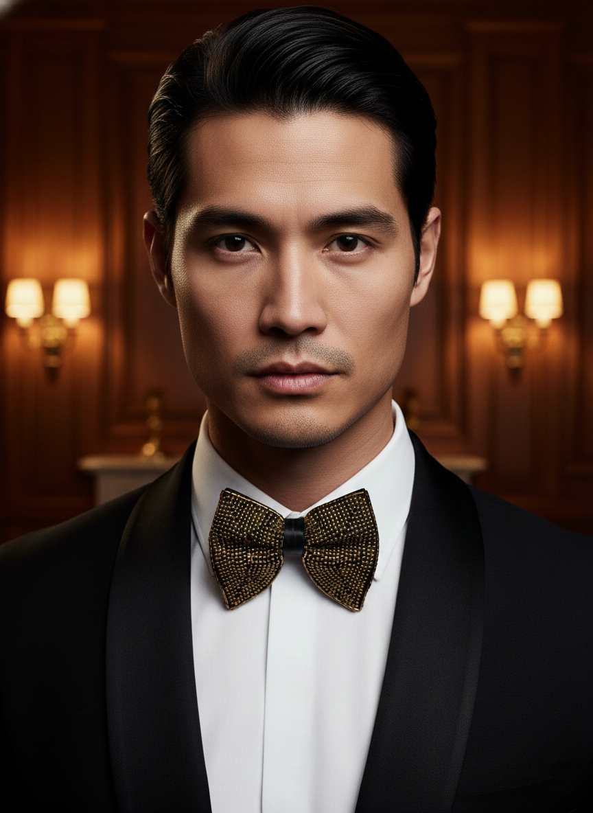 Magnificent Gold and Black Beaded Bow Tie Statement Luxury Accessory