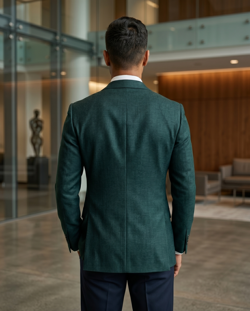 Premium Men's Slim Fit Emerald Green Blazer Textured Single Breasted Suit Jacket