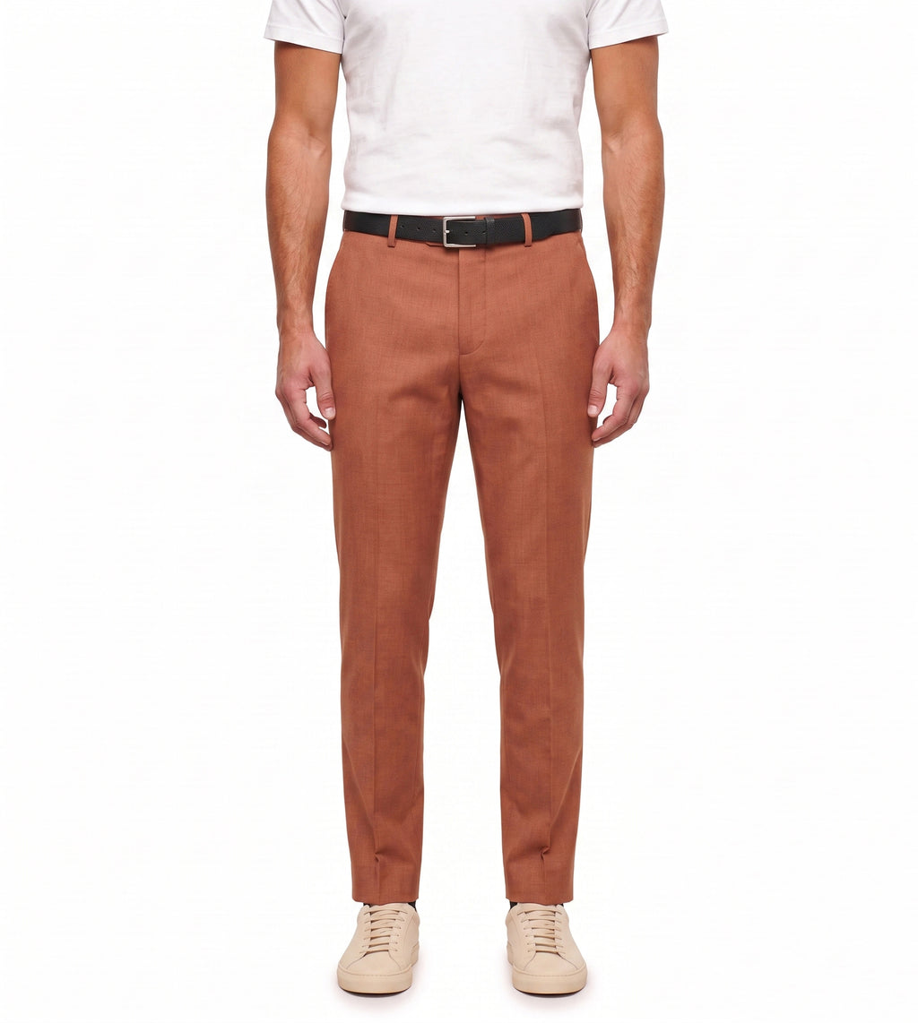 Men's Slim Fit Dress Pants Comfortable Stretch Formal Trousers Terracotta Orange