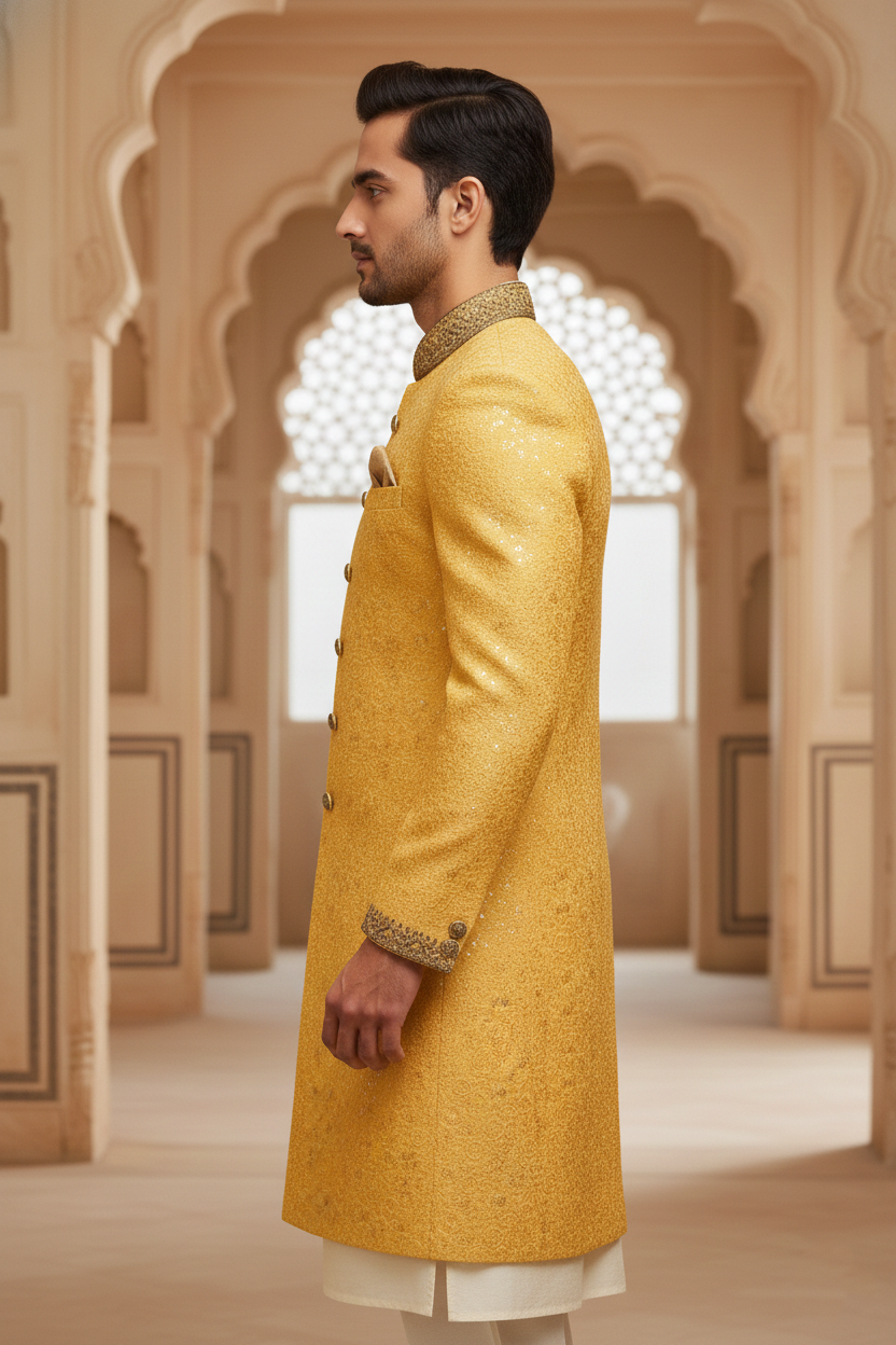 The Royal Gilt: All-Over Brocade Wedding Sherwani