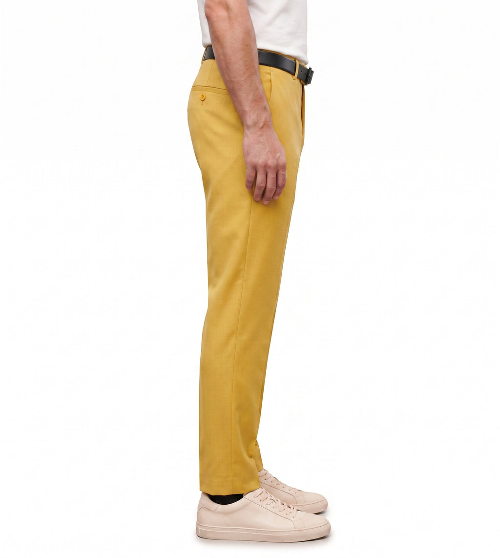 Men's Slim Fit Dress Pants Comfortable Stretch Formal Trousers Mustard Yellow
