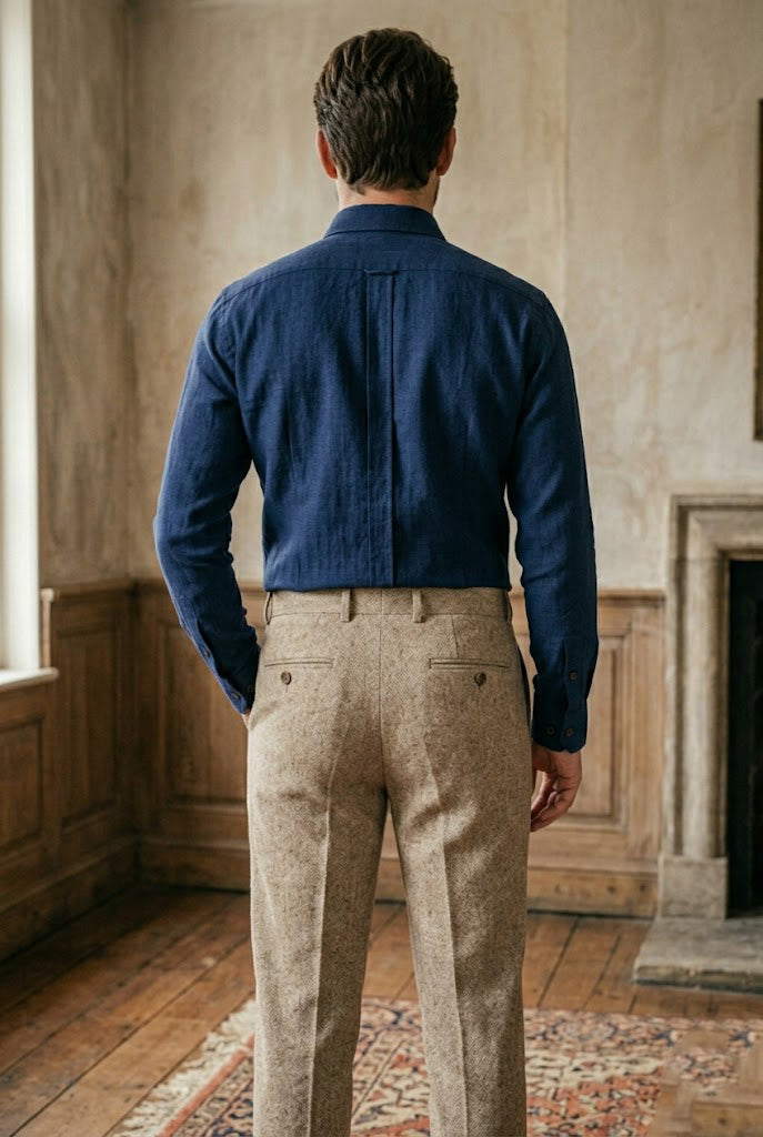 Men's Oatmeal Donegal Tweed Tailored Trousers