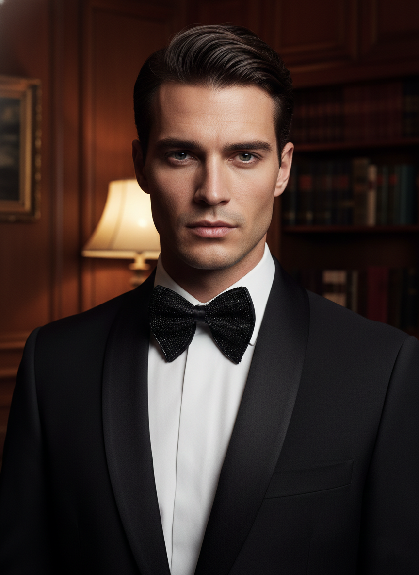 Luxury Black Bowtie Fully Covered in Shiny Seed Beads