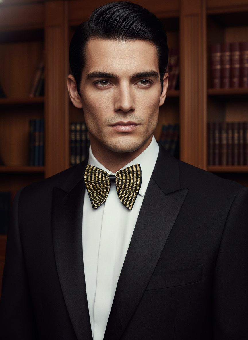 Exquisite Gold and Black Beaded Bow Tie Statement Accessory