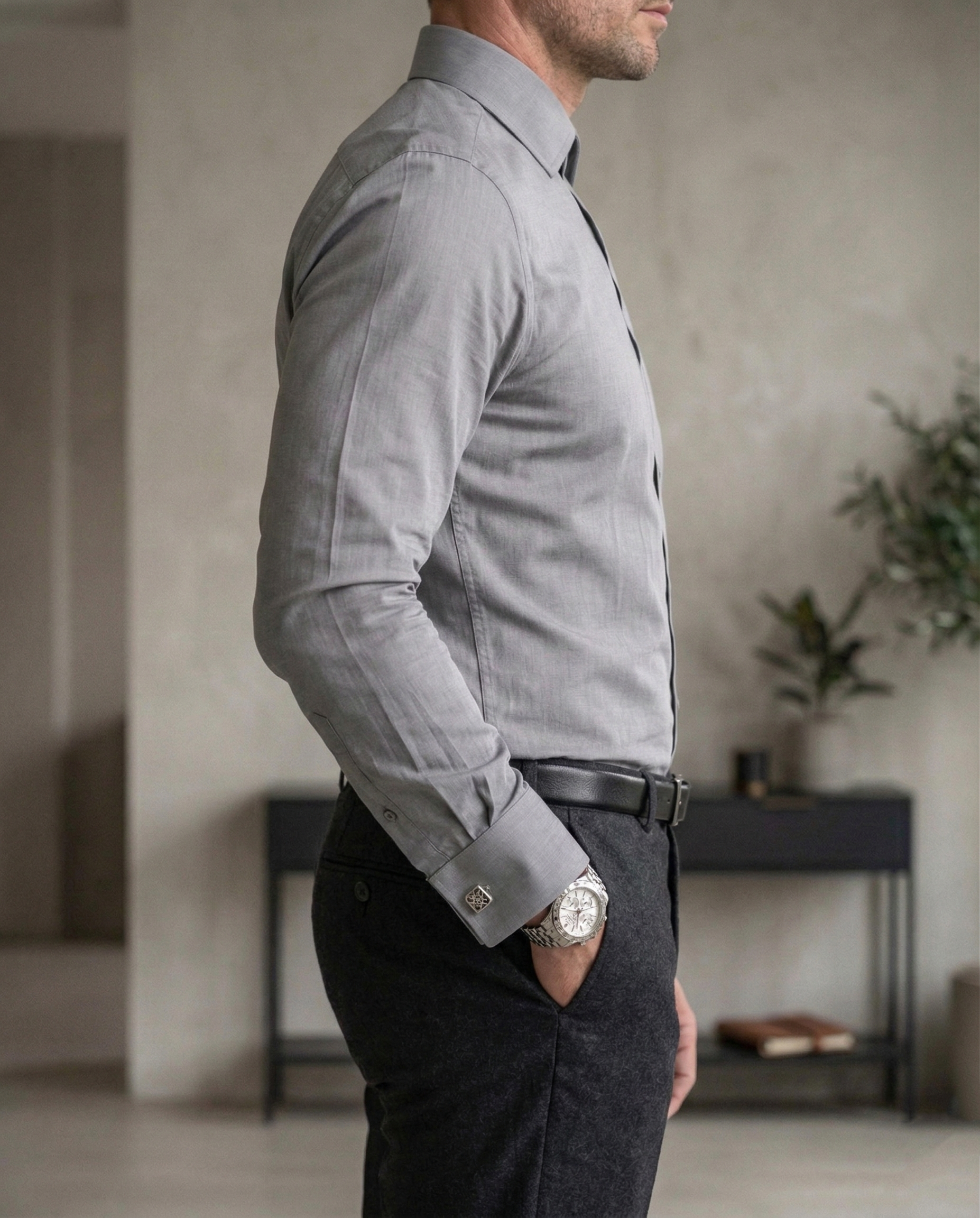 Men’s Grey Formal Shirt | Premium Slim Fit Full Sleeve Office Wear Shirt | Cotton Blend Business & Party Wear Shirt for Men
