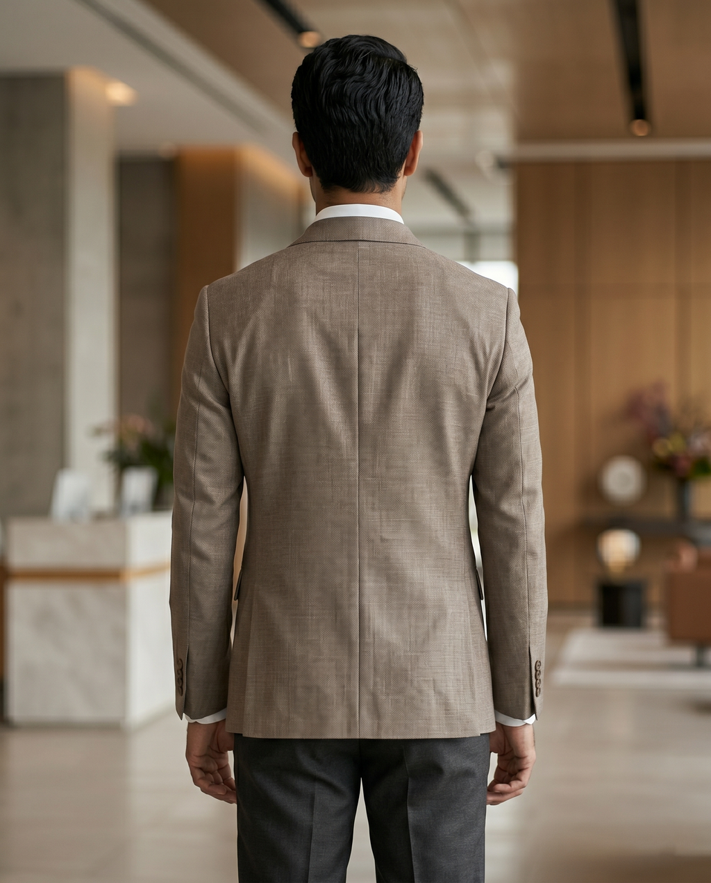 Premium Men's Slim Fit Taupe Brown Blazer Textured Single Breasted Suit Jacket