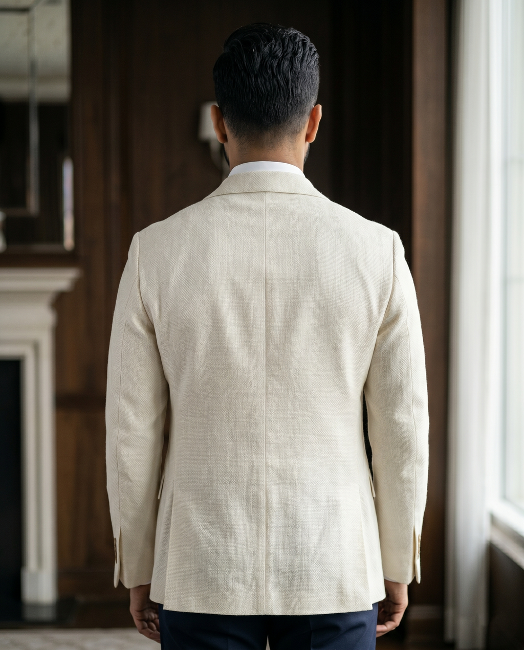 Premium Men's Slim Fit Off White Blazer Textured Single Breasted Suit Jacket