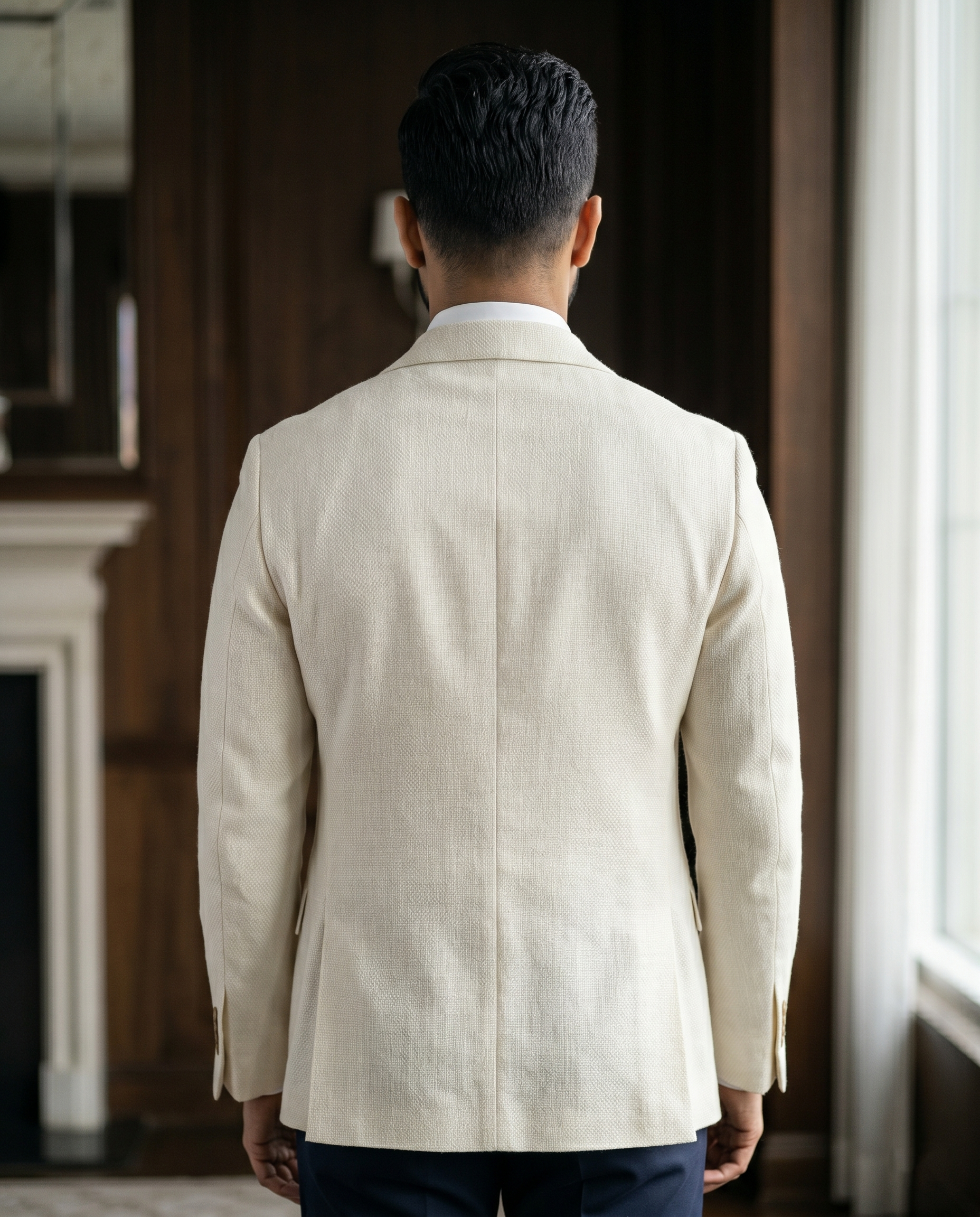 Premium Men's Slim Fit Off White Blazer Textured Single Breasted Suit Jacket